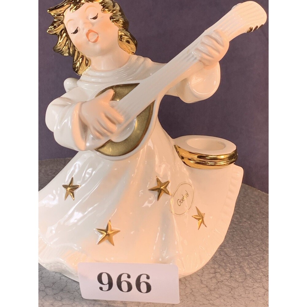 Goebel Angel Figurine White Porcelain Guitar Candle Holder Weihnacht Christmas